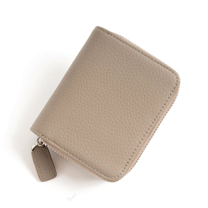 Light grey cowhide leather bi-fold wallet shown closed