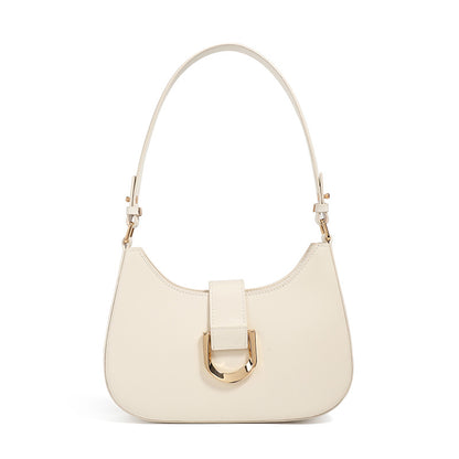 Cream white cowhide shoulder bag front view on white background