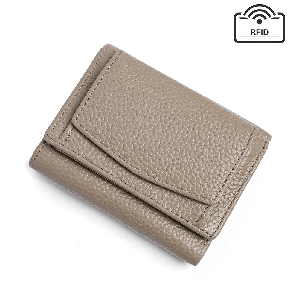 Cowhide Tri-Fold RFID-Blocking Wallet in Light Gray