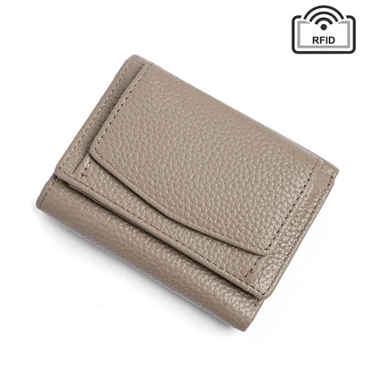 Cowhide Tri-Fold RFID-Blocking Wallet in Light Gray