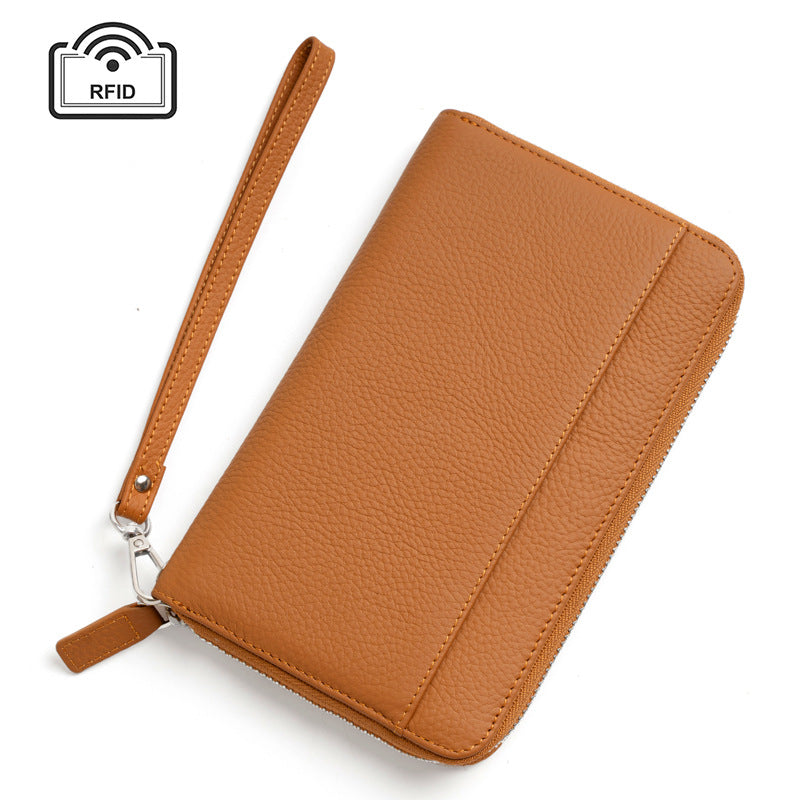 Caramel brown genuine leather passport holder wallet