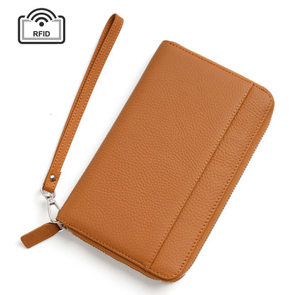 Caramel brown genuine leather passport holder wallet