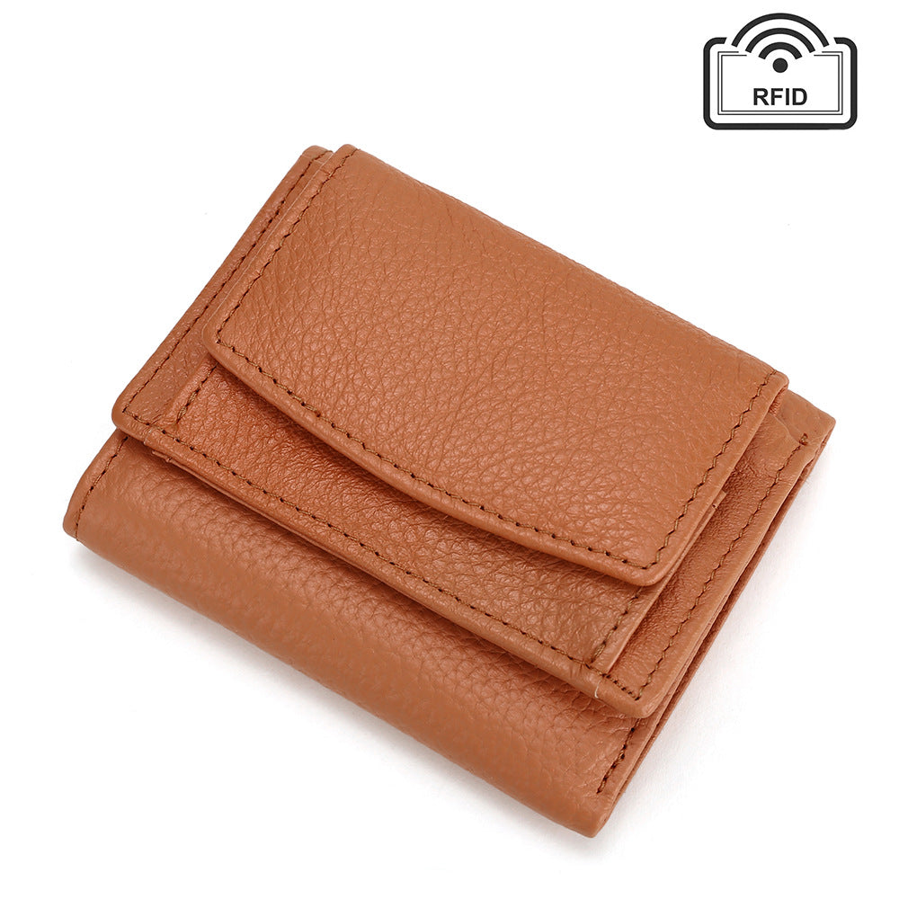 Cowhide Tri-Fold RFID-Blocking Wallet in Orange