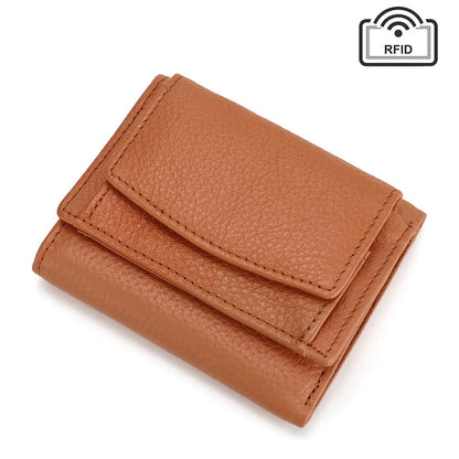 Cowhide Tri-Fold RFID-Blocking Wallet in Orange