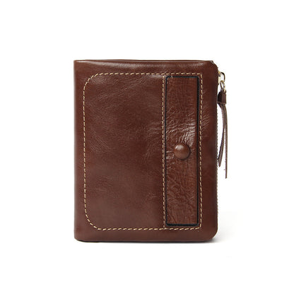 Top-Grain Cowhide Vintage Vertical Short Wallet in Light Brown