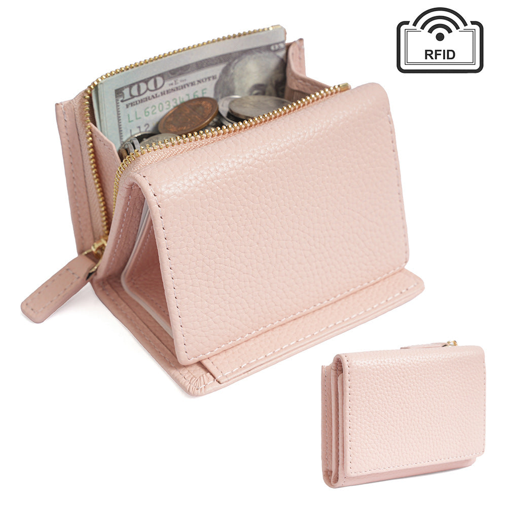 New light pink leather wallet side view