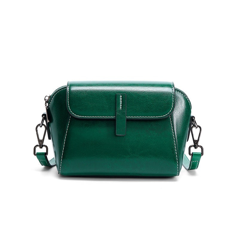 Cowhide Oil-Wax Leather Small Crossbody Bag in Fruit Green