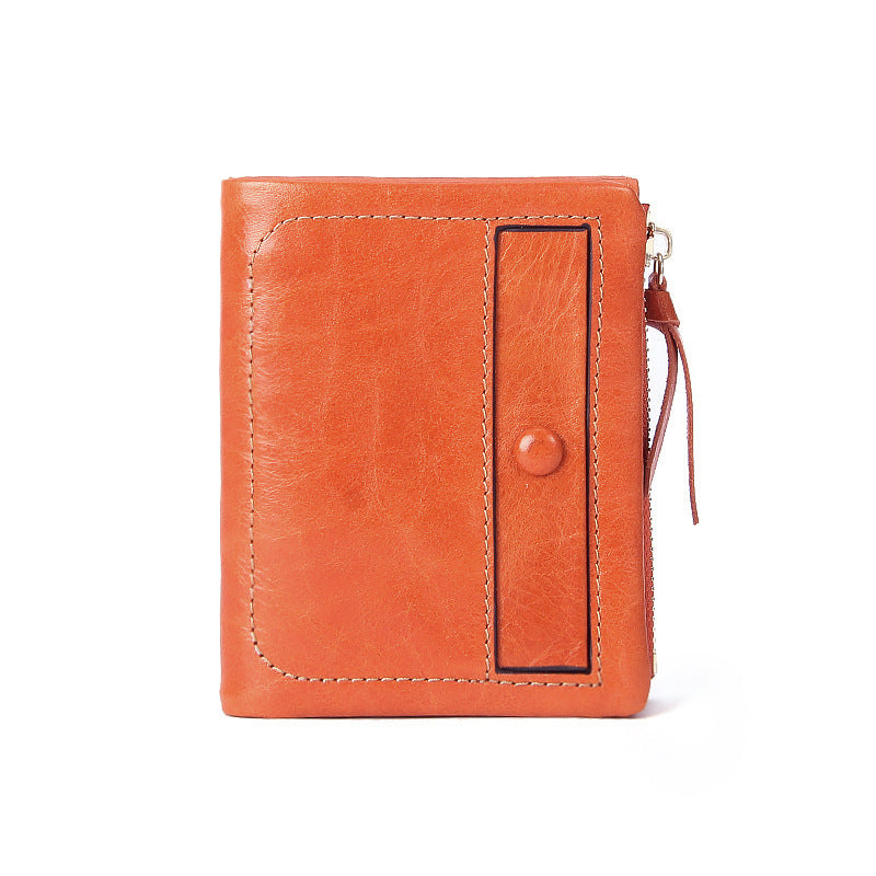 Top-Grain Cowhide Vintage Vertical Short Wallet in Orange
