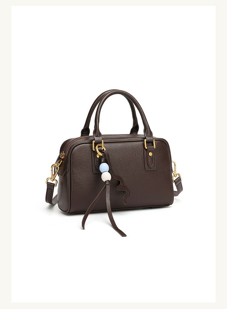 Cowhide Leather Double-Handle Pillow Crossbody Bag