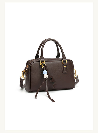 Cowhide Leather Double-Handle Pillow Crossbody Bag