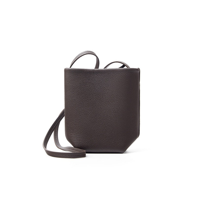 Top-Grain Cowhide Mini Bucket Crossbody Bag – Color Options in Coffee