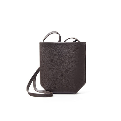 Top-Grain Cowhide Mini Bucket Crossbody Bag – Color Options in Coffee