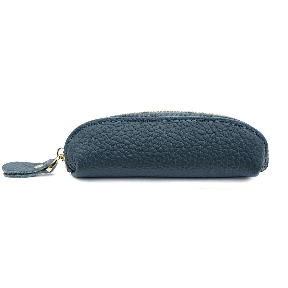 Navy blue genuine leather mini coin pouch with zipper pull