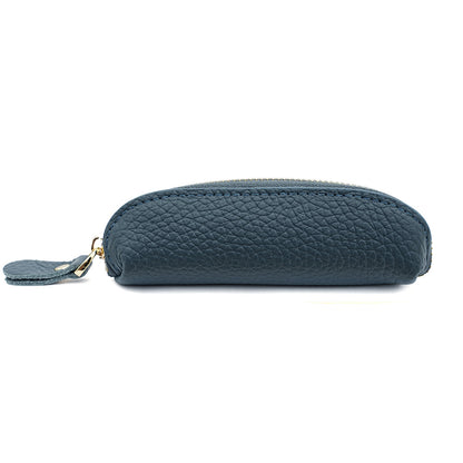 Navy blue genuine leather mini coin pouch with zipper pull