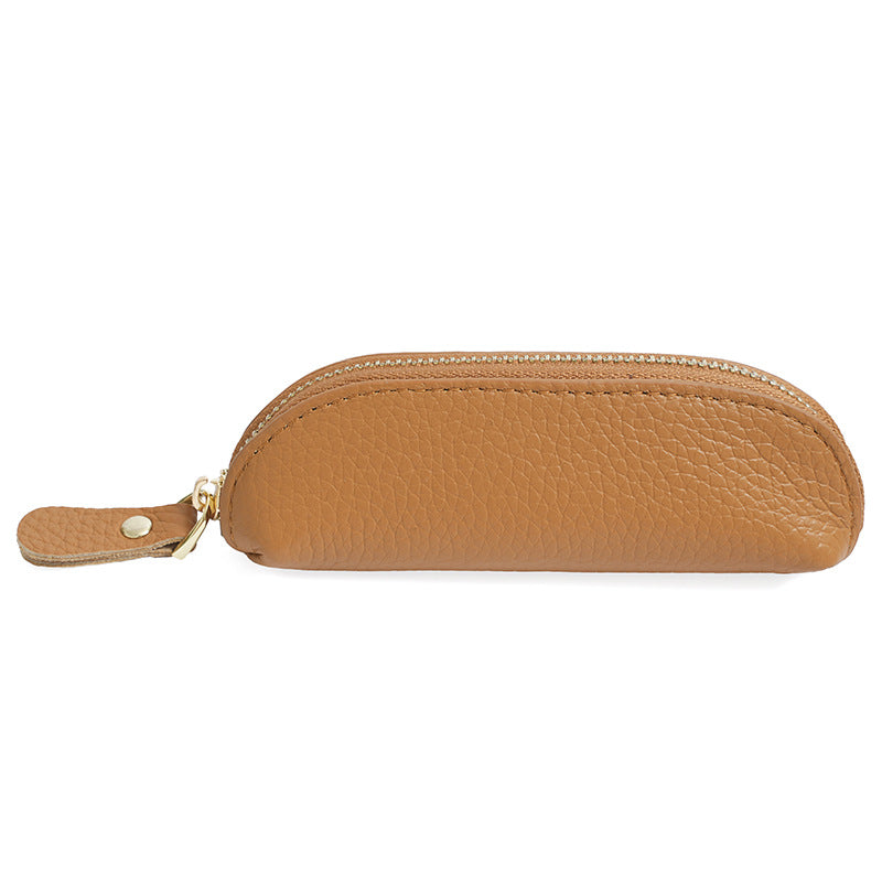 Genuine Leather Mini Coin Pouch with Zipper in Coffee