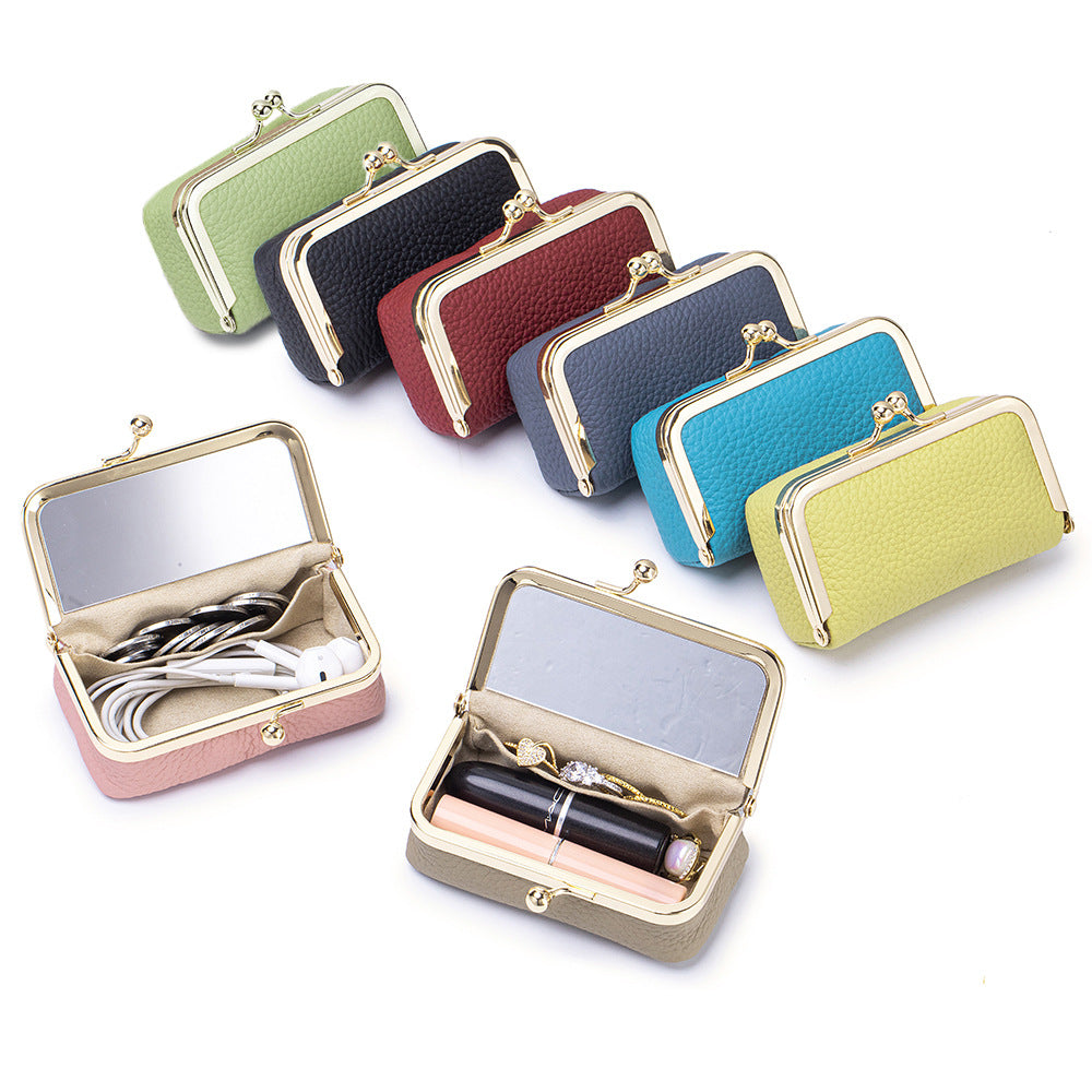 Color selection of compact framed leather pouches