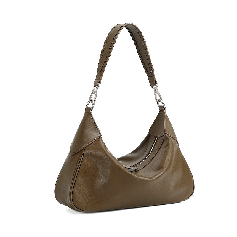 Top-Grain Cowhide Hobo Shoulder Bag in Green, 12.6 x 3.1 x 7.1 in