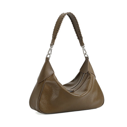 Top-Grain Cowhide Hobo Shoulder Bag in Green, 12.6 x 3.1 x 7.1 in