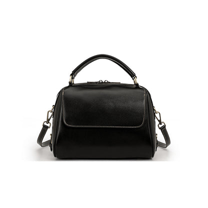 Cowhide Leather Boston Shoulder Bag in Black