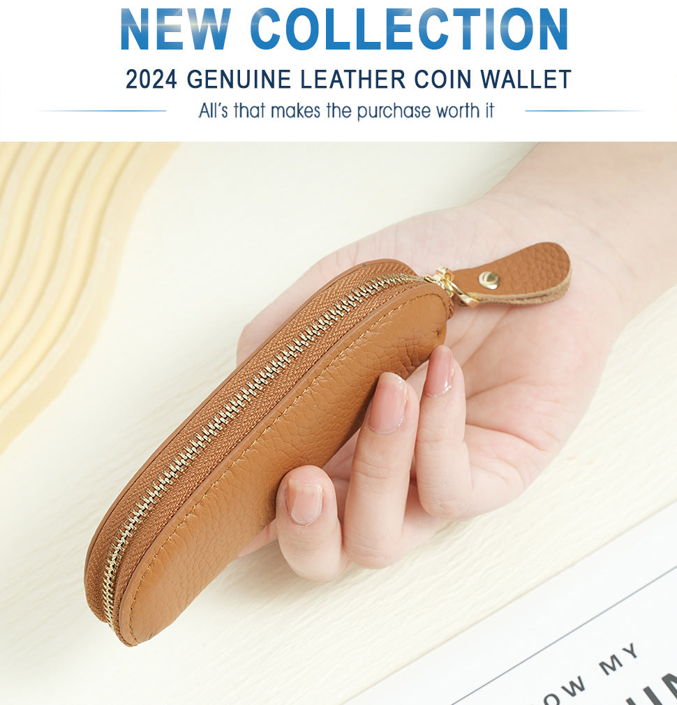 Genuine Leather Mini Coin Pouch with Zipper