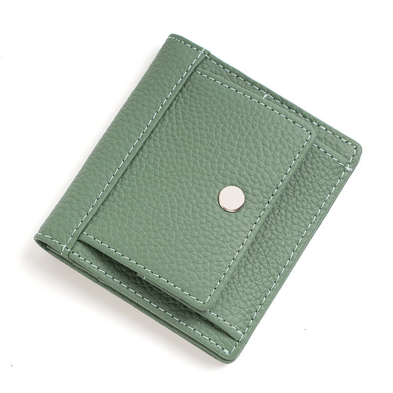 Top-Grain Cowhide Folding Wallet with Coin Pocket in Avocado Green