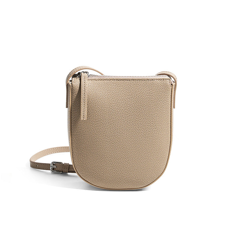 Cowhide Leather Mini Crossbody Phone Bag in Slate Gray