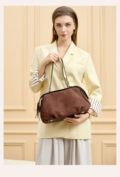 Model holding the coffee bag across the front
