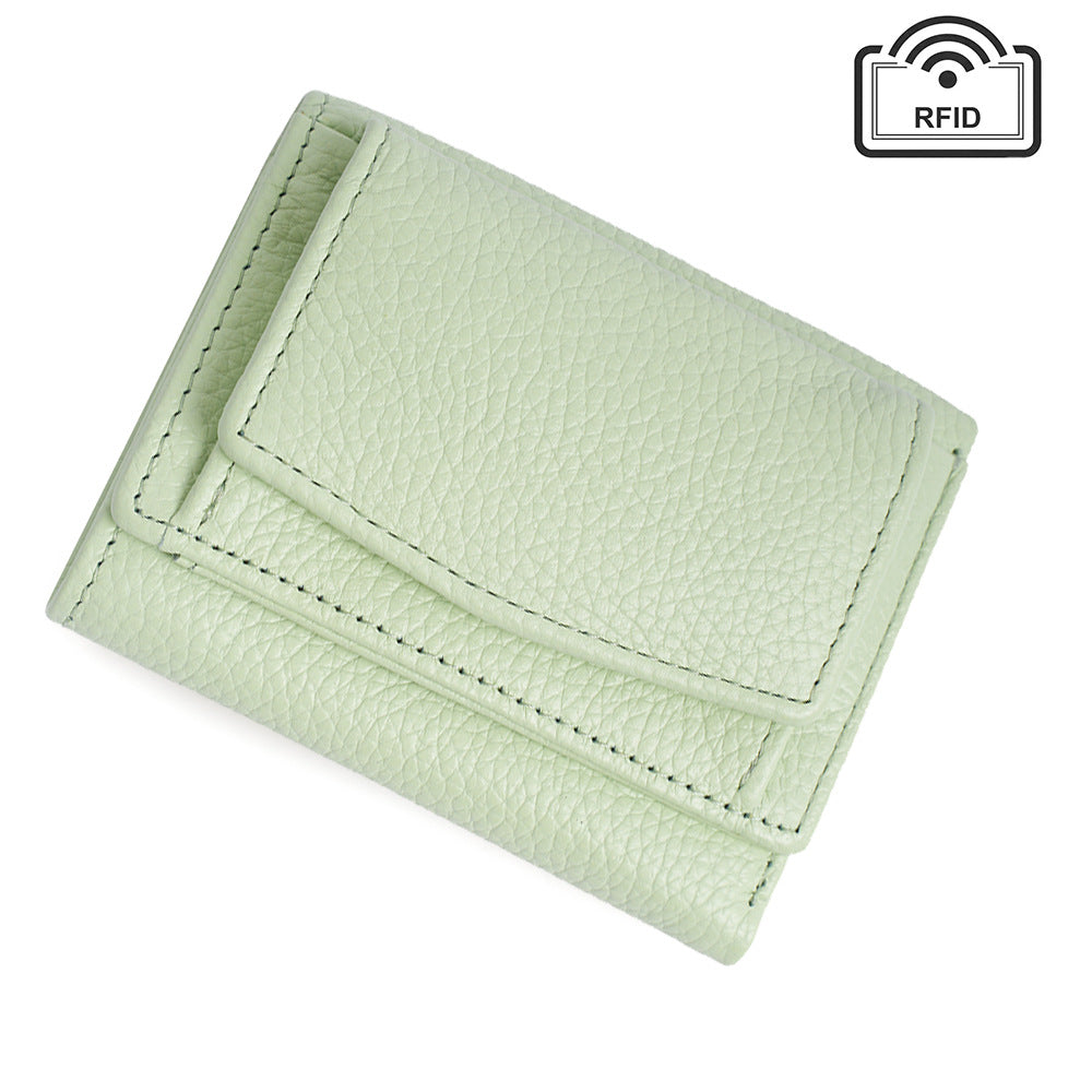 Cowhide Tri-Fold RFID-Blocking Wallet in Neon Green