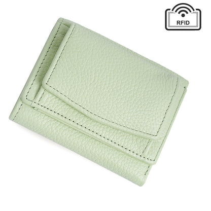 Cowhide Tri-Fold RFID-Blocking Wallet in Neon Green