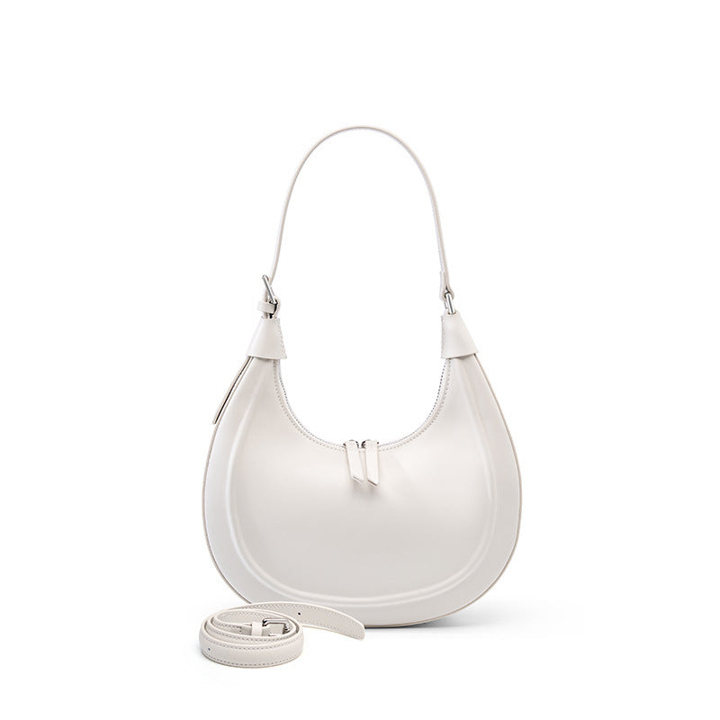 Cowhide Crescent Moon Bag in Cream White