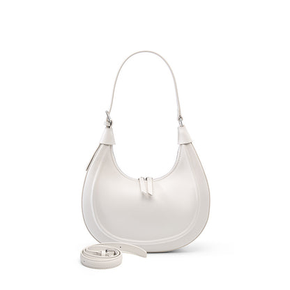 Cowhide Crescent Moon Bag in Cream White