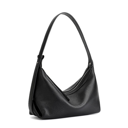 Black leather hobo bag on white background