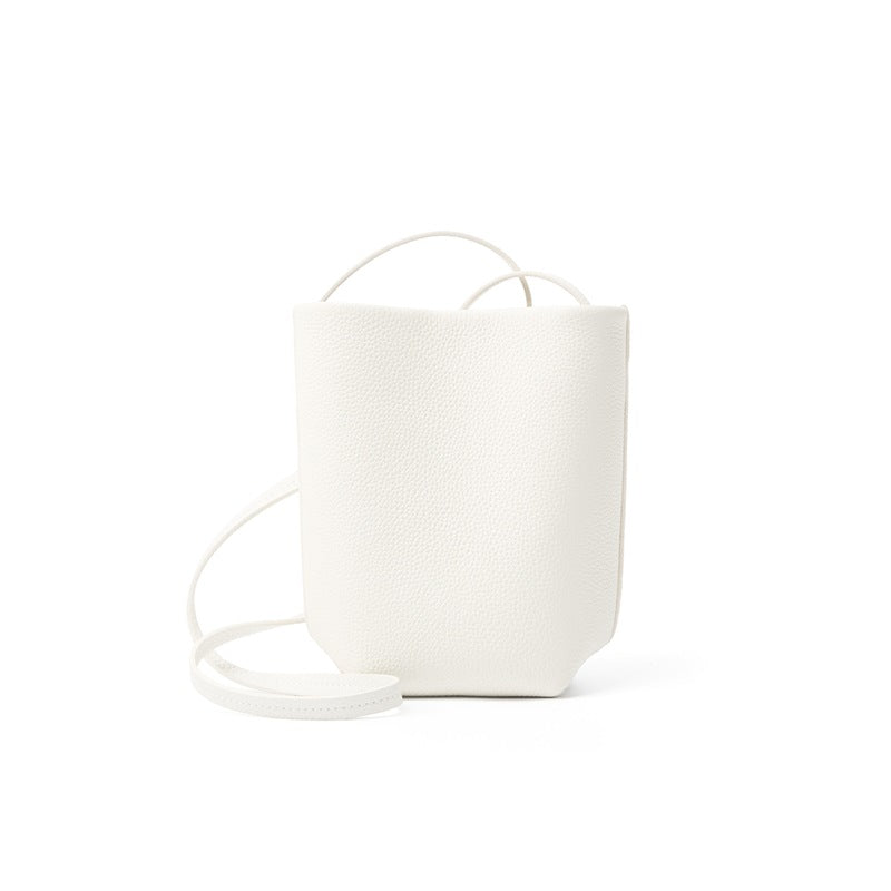 Off-white pebbled leather mini bucket bag with drawstring top