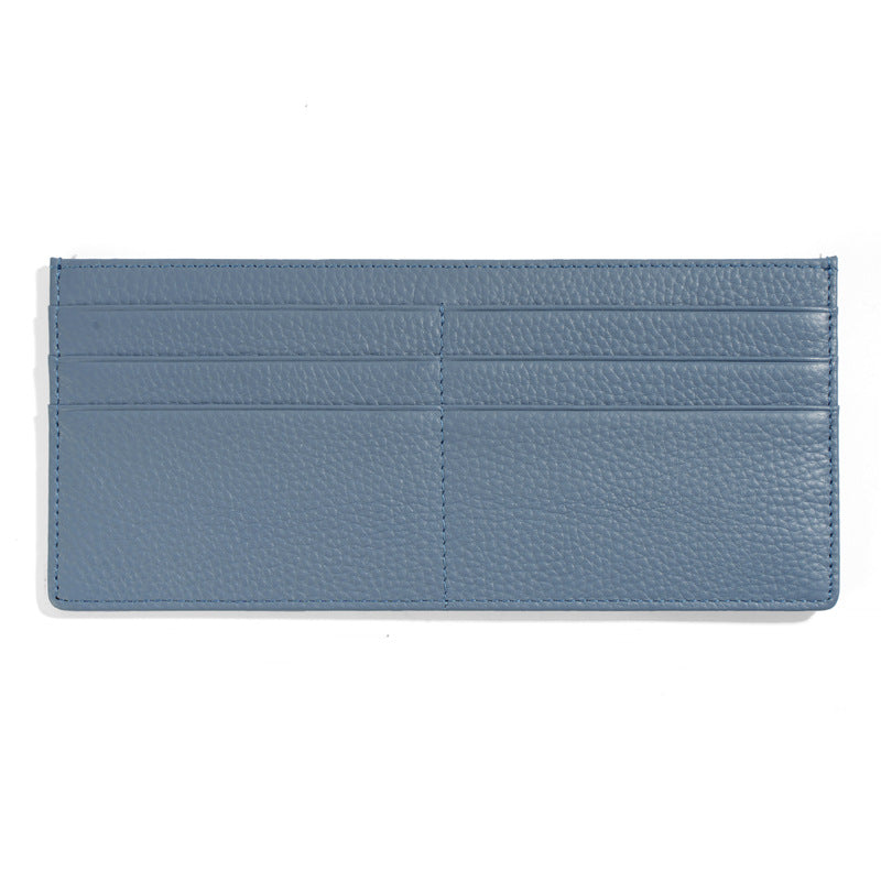 Cowhide Leather Slim Long Wallet with 6 Card Slots in Denim Blue