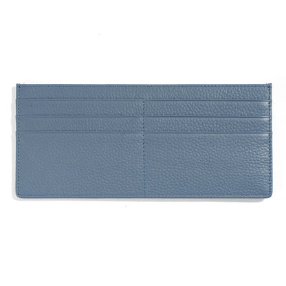 Cowhide Leather Slim Long Wallet with 6 Card Slots in Denim Blue