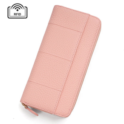 Leather Long Zip Clutch RFID Wallet in New Pink Stitching