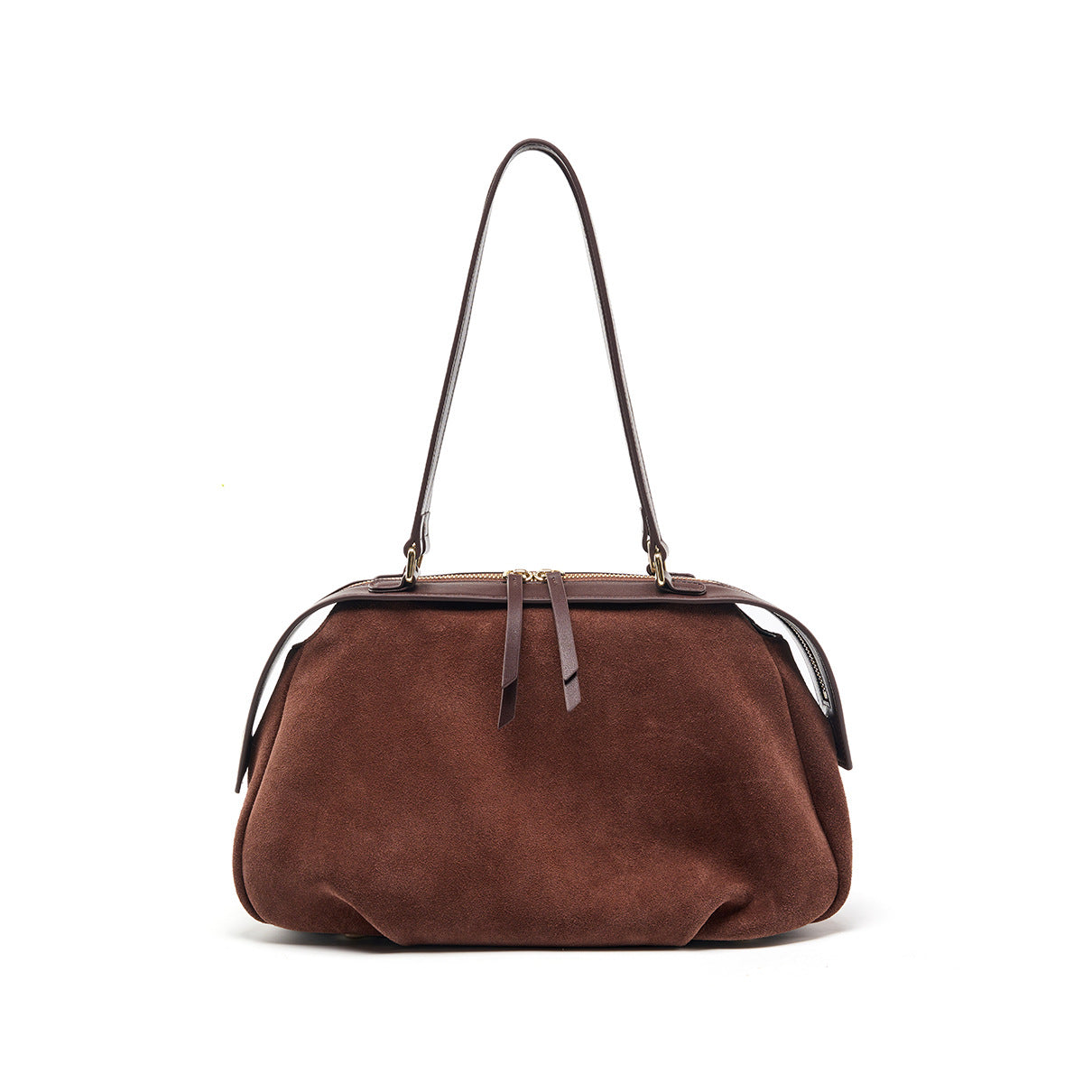 Burgundy suede cowhide shoulder bag, front view