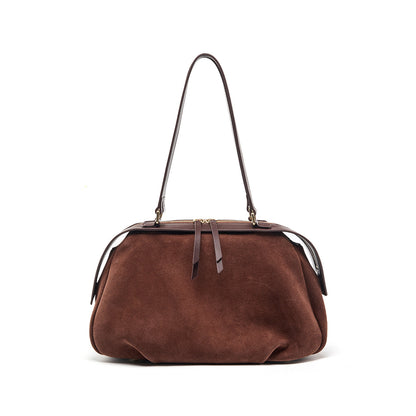 Burgundy suede cowhide shoulder bag, front view
