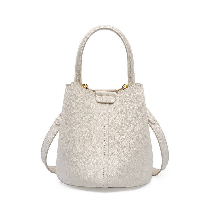 Top-Grain Cowhide Mini Bucket Bag in Off-White