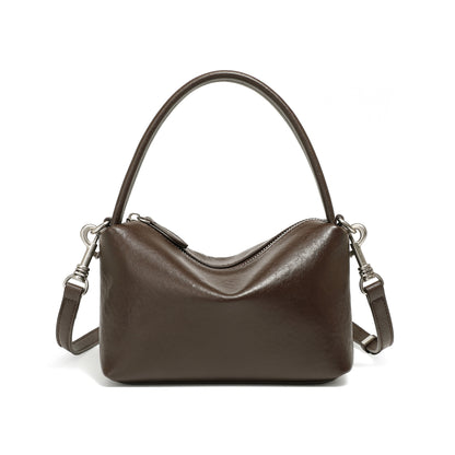 Top-Grain Cowhide Pillow Bag with Detachable Strap in Chocolate
