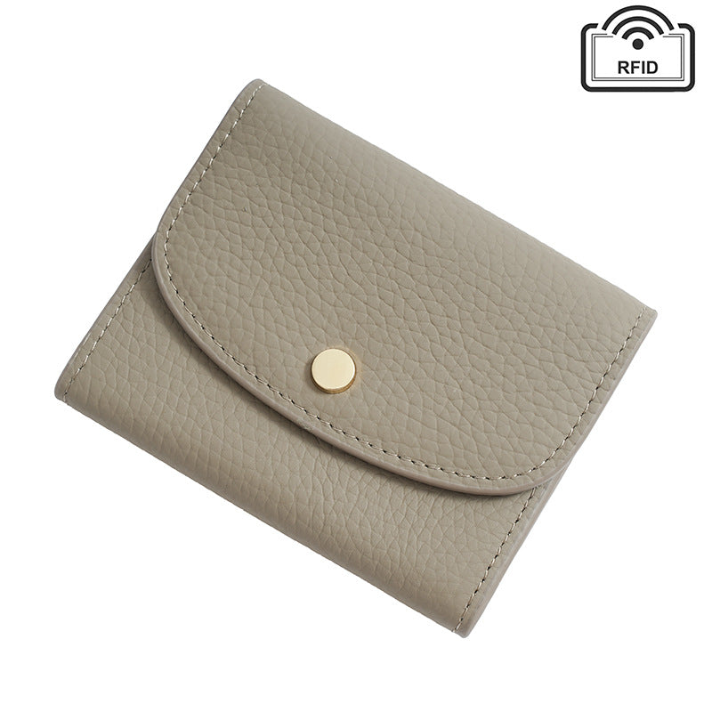 Cowhide Mini Coin Purse Wallet with RFID Card Slots in Light Grey