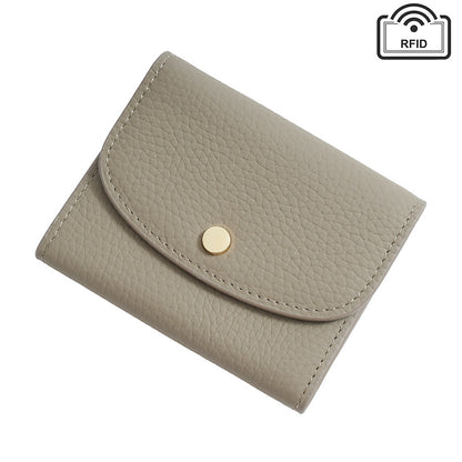 Cowhide Mini Coin Purse Wallet with RFID Card Slots in Light Grey