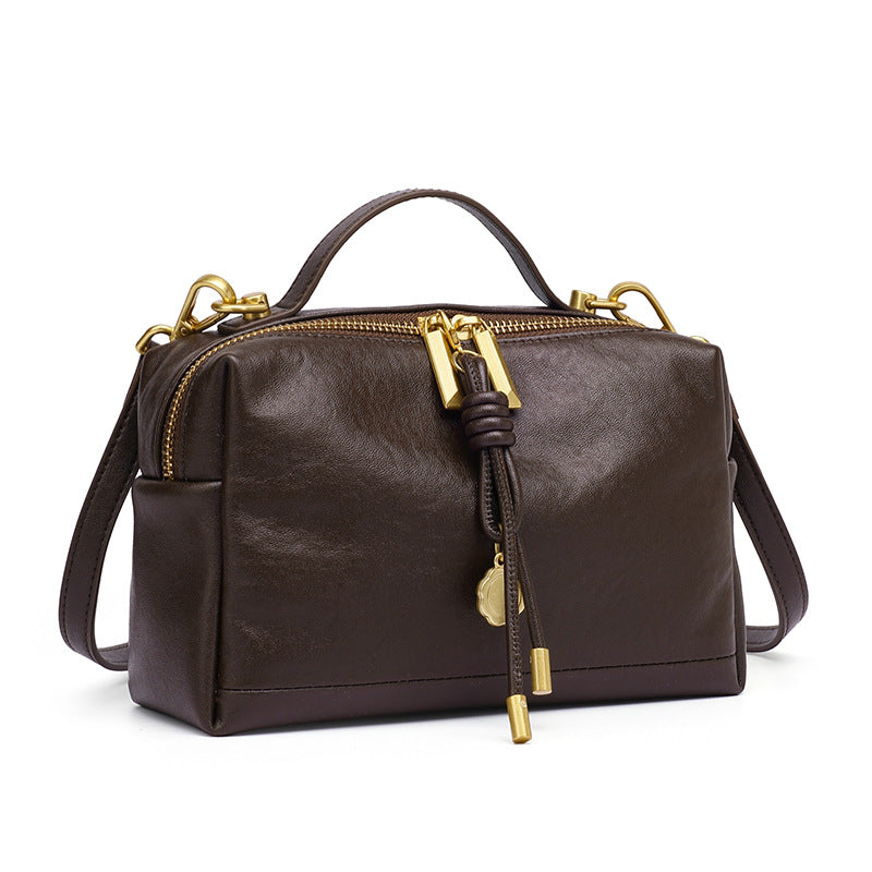 Cowhide Leather Small Crossbody Bag in Coffee