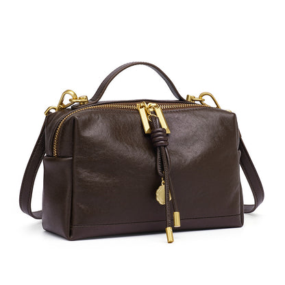 Cowhide Leather Small Crossbody Bag in Coffee