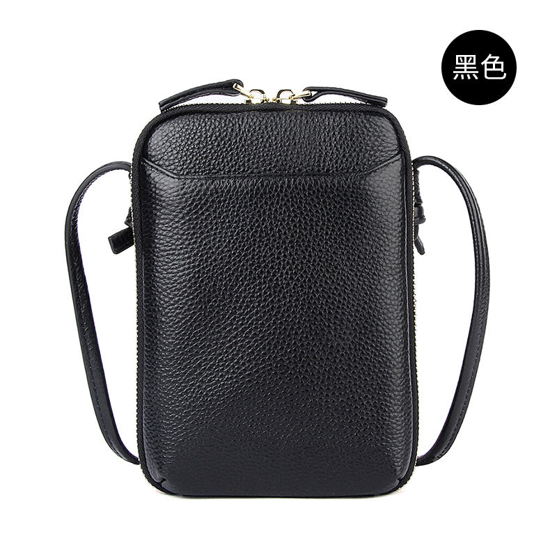 Cowhide Vertical Crossbody Phone Bag, Pebbled in Black