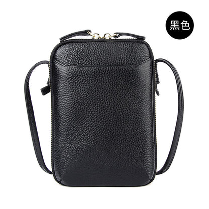 Cowhide Vertical Crossbody Phone Bag, Pebbled in Black