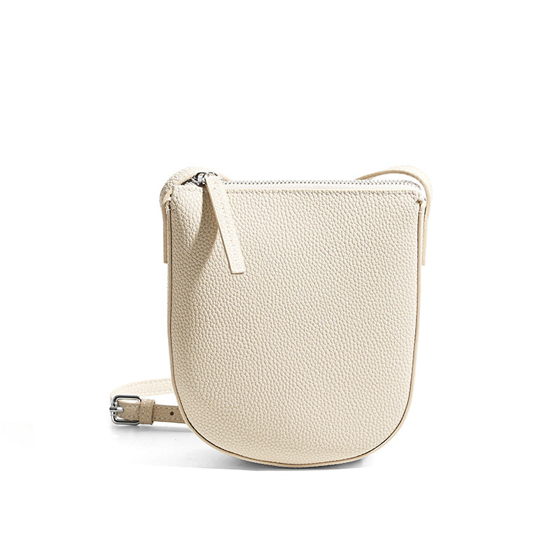 Cowhide Leather Mini Crossbody Phone Bag in Ivory White