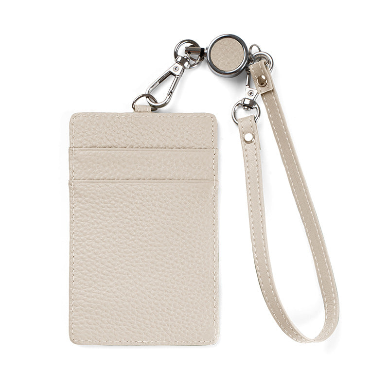 Leather Slim ID Badge Holder with Reel & Strap in Off White