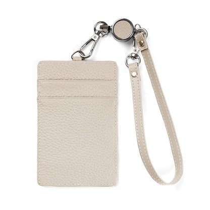 Leather Slim ID Badge Holder with Reel & Strap in Off White