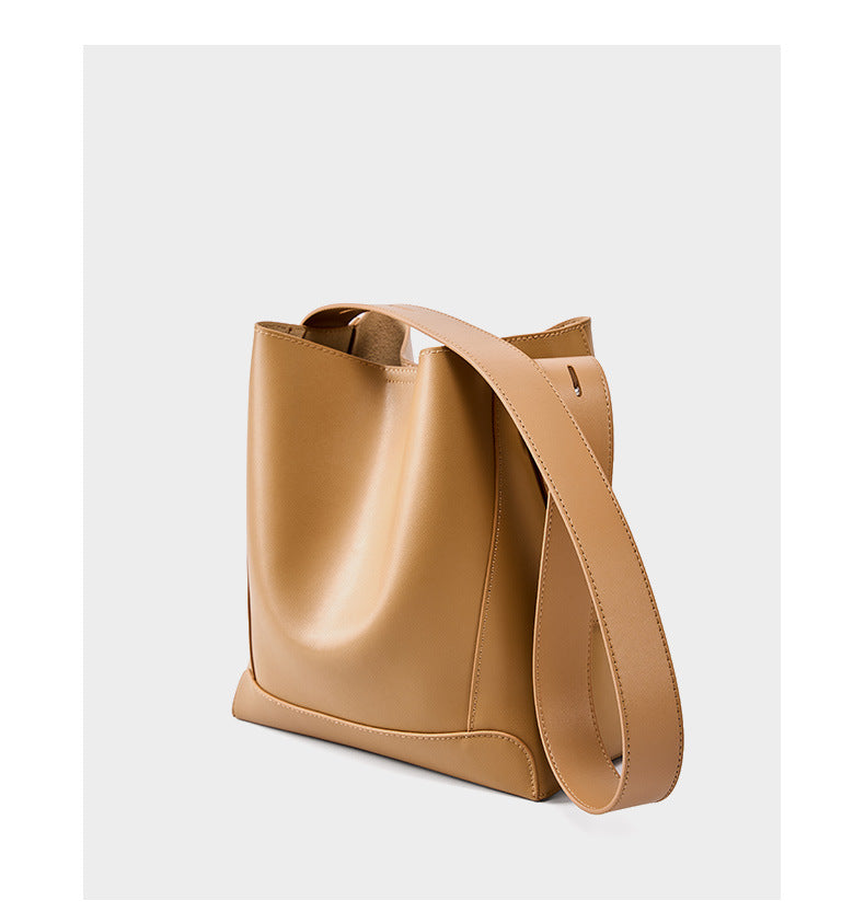 Back view of Salt Khaki bucket bag on white background
